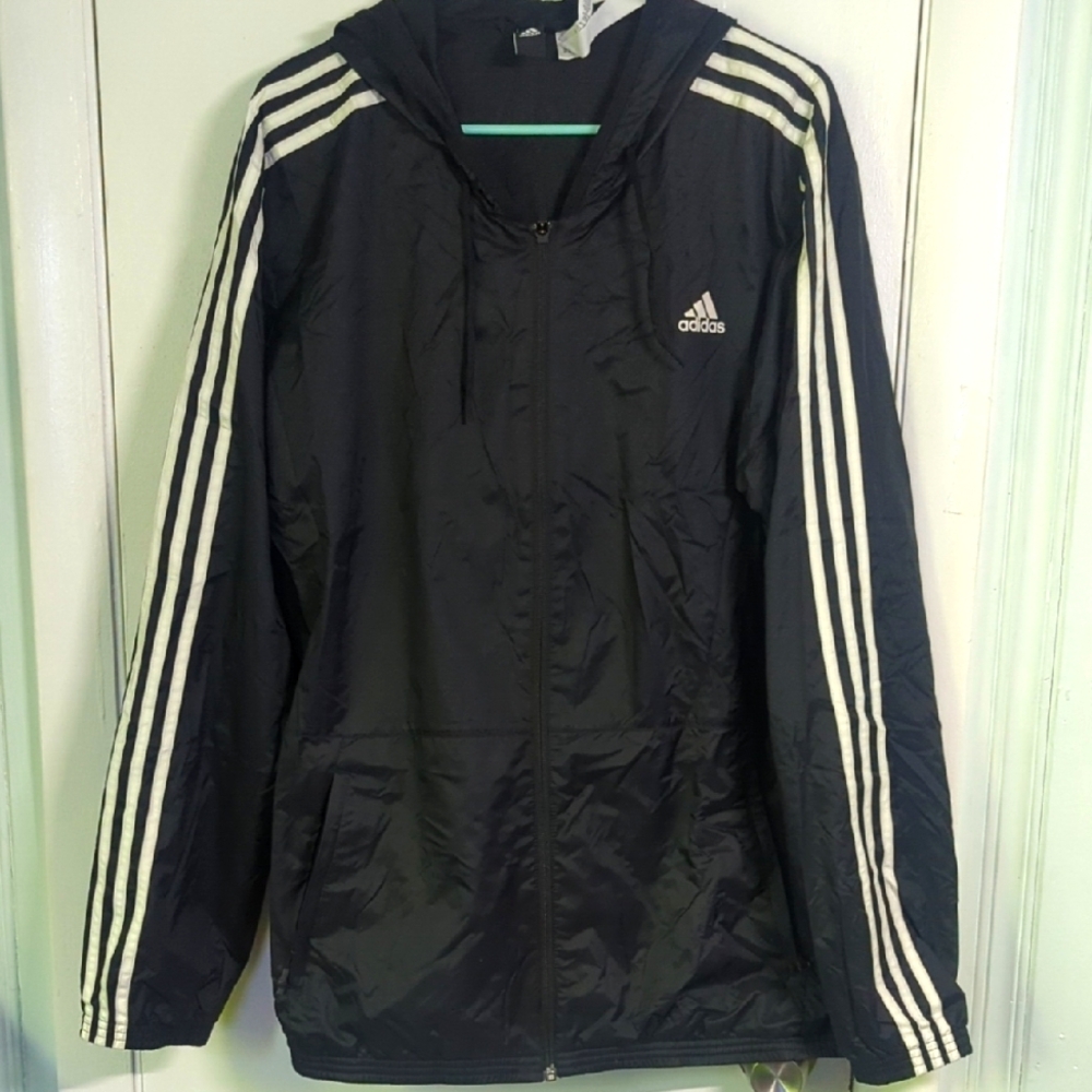 Adidas Black and White Windbreaker with Iconic Stripes sz XL Unisex